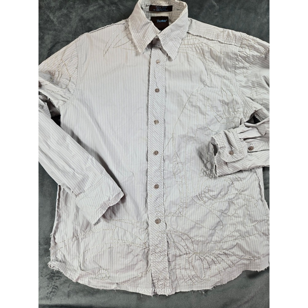 Roar Shirt Men Large Distressed Embroidered Cross Y2K Drift Affliction
